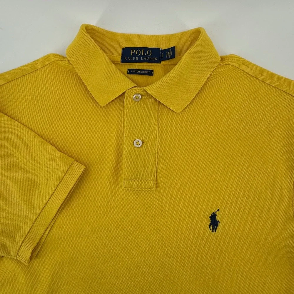 Polo Ralph Lauren Mens Custom Slim Fit Pique Polo Shirt Yellow Small RN 41381